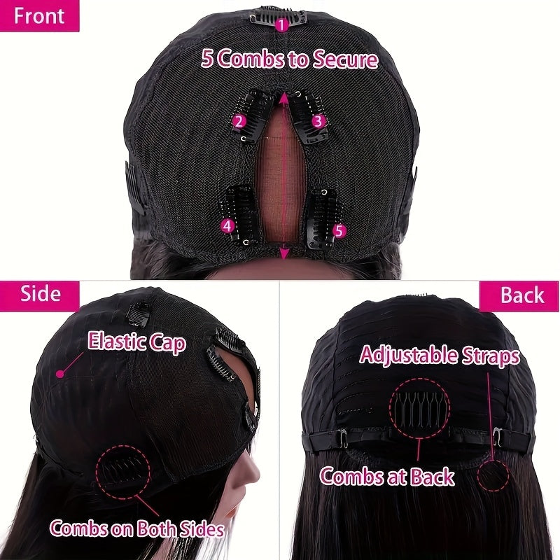 Pelucas con parte en V para mujeres negras, cabello humano con 250% de densidad, Clip para cabeza completa en media peluca sin dejar fuera, peluca ondulada para mujeres negras