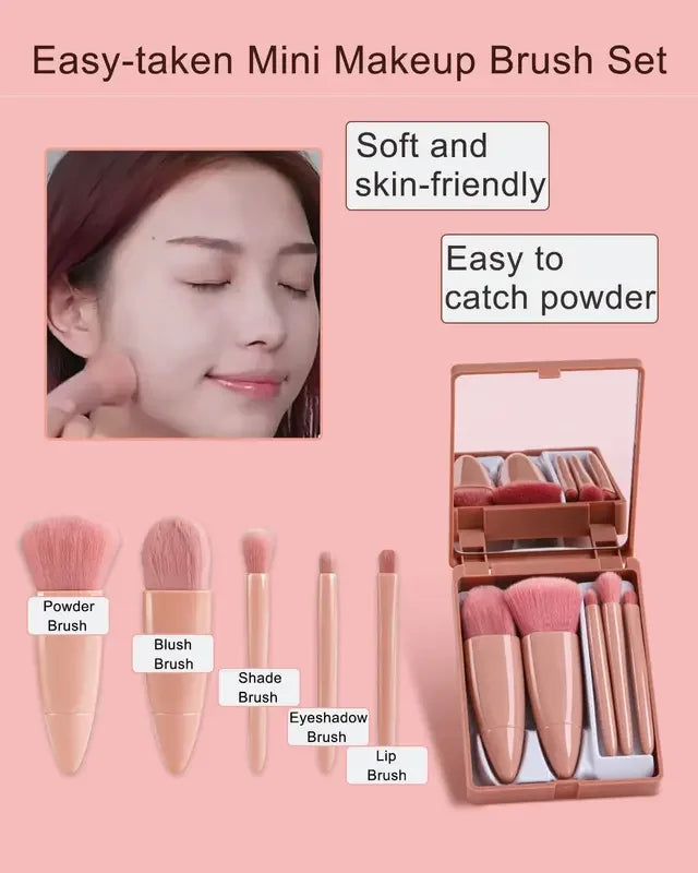 Kit de brochas de maquillaje rosa de 5 piezas |   Juego Completo de Cepillos de Pelo Sintético Profesionales y Suaves |   Almacenamiento y Transporte Sencillos