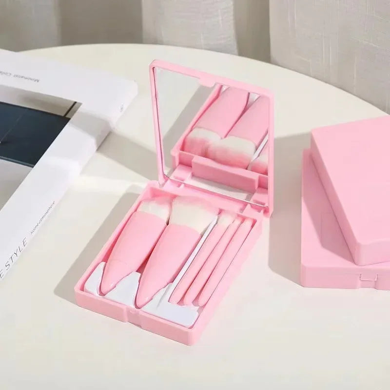 Kit de brochas de maquillaje rosa de 5 piezas |   Juego Completo de Cepillos de Pelo Sintético Profesionales y Suaves |   Almacenamiento y Transporte Sencillos