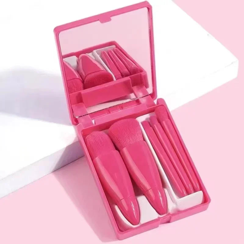 Kit de brochas de maquillaje rosa de 5 piezas |   Juego Completo de Cepillos de Pelo Sintético Profesionales y Suaves |   Almacenamiento y Transporte Sencillos
