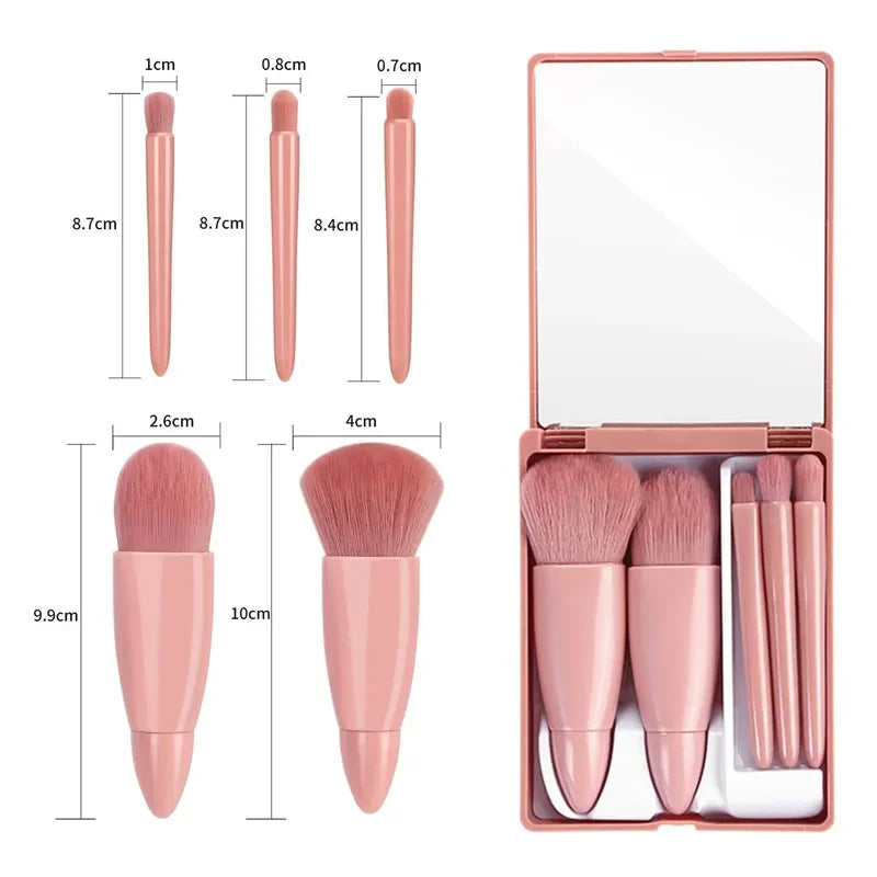 Kit de brochas de maquillaje rosa de 5 piezas |   Juego Completo de Cepillos de Pelo Sintético Profesionales y Suaves |   Almacenamiento y Transporte Sencillos