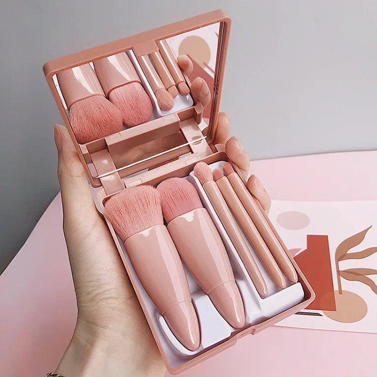 Kit de brochas de maquillaje rosa de 5 piezas |   Juego Completo de Cepillos de Pelo Sintético Profesionales y Suaves |   Almacenamiento y Transporte Sencillos