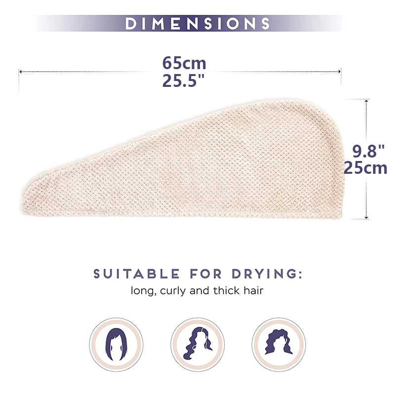 Toalla para el cabello de color sólido Gorro para el cabello seco texturizado 9,8 "X 25,5" toalla absorbente para el cabello para mujeres con botones