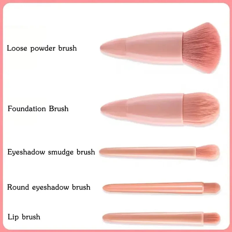 Kit de brochas de maquillaje rosa de 5 piezas |   Juego Completo de Cepillos de Pelo Sintético Profesionales y Suaves |   Almacenamiento y Transporte Sencillos