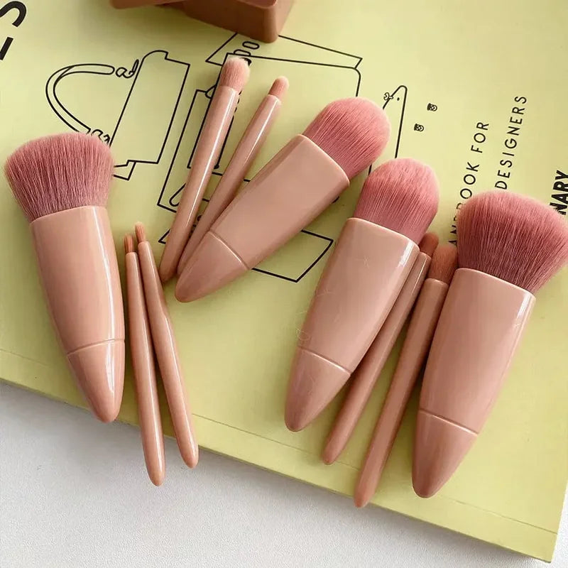 Kit de brochas de maquillaje rosa de 5 piezas |   Juego Completo de Cepillos de Pelo Sintético Profesionales y Suaves |   Almacenamiento y Transporte Sencillos