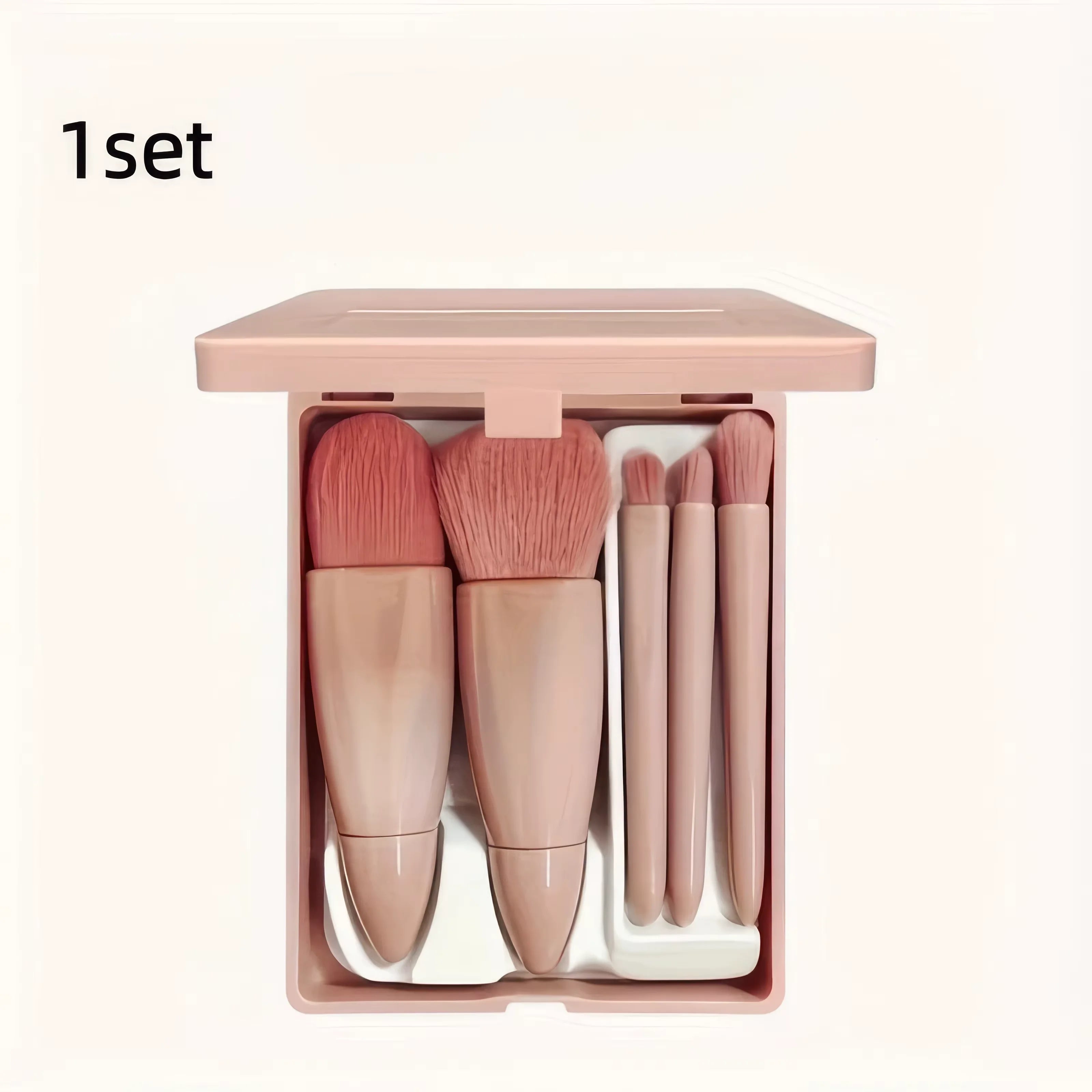 Kit de brochas de maquillaje rosa de 5 piezas |   Juego Completo de Cepillos de Pelo Sintético Profesionales y Suaves |   Almacenamiento y Transporte Sencillos