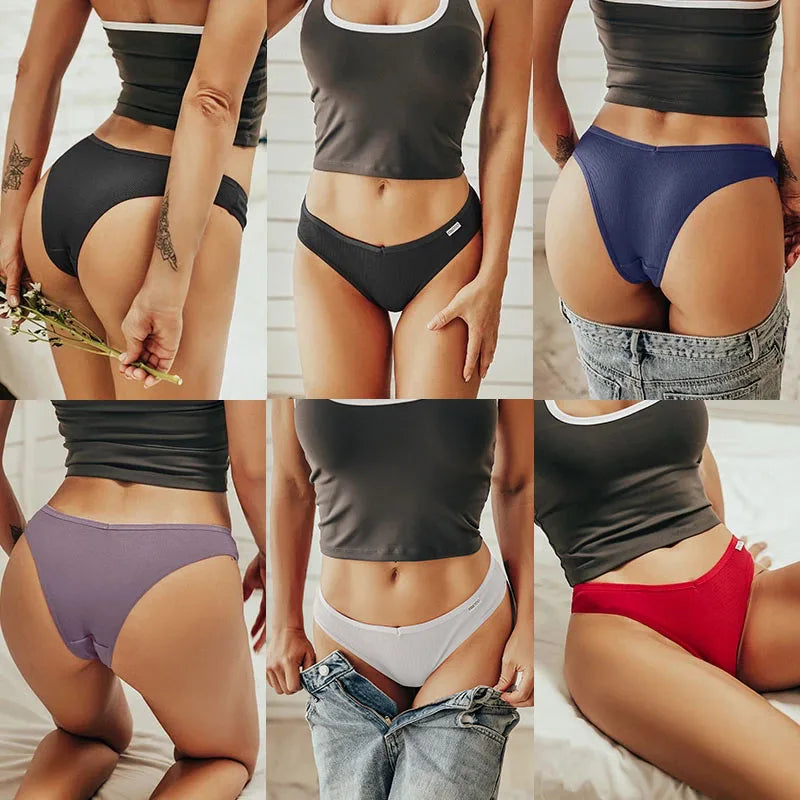 5 unids/set de bragas de lencería de algodón, ropa interior Sexy para mujer, Tangas, calzoncillos femeninos, bragas tipo Tanga, Bikini sólido de 13 colores