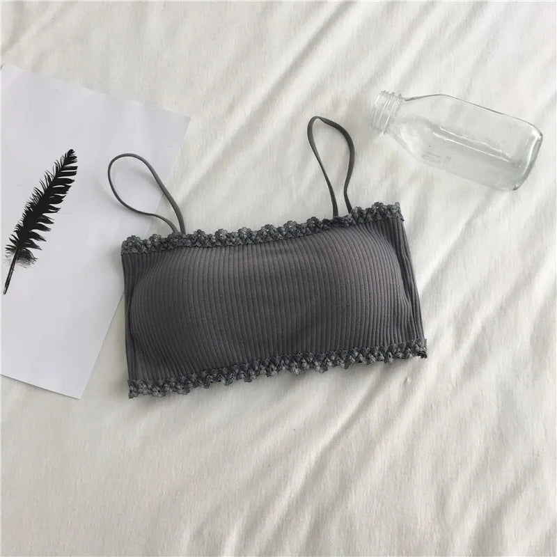Sujetador de algodón para mujer, Top de tubo para mujer, ropa interior con tirantes, camiseta sin mangas hermosa, sujetador cómodo sin costuras, Sujetador deportivo, Tops de encaje