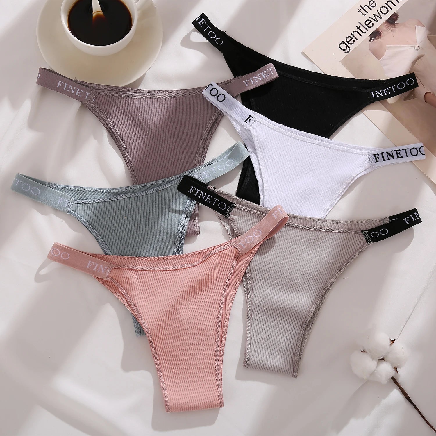 5 unids/set de lencería Sexy para mujer, bragas de algodón con letras Finetoo, calzoncillos femeninos de cintura baja, ropa interior cómoda, ropa interior íntima para mujer