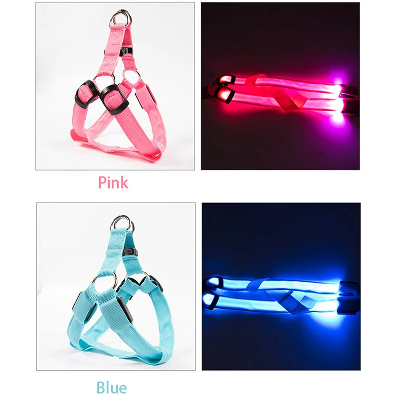 Arnés de seguridad de nailon para mascotas, accesorios para perros, arnés con luz intermitente, arnés LED para perros, correa, cinturón, collar LED para perros, chaleco, suministros para mascotas