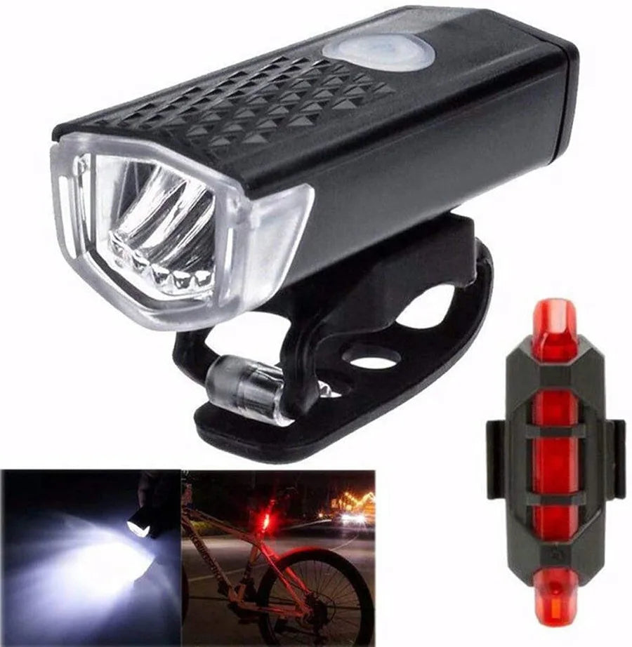 Juego de luces delanteras para bicicleta con luz trasera, recargable por USB, fácil de instalar, 3 modos, accesorios para bicicleta de carretera MTB