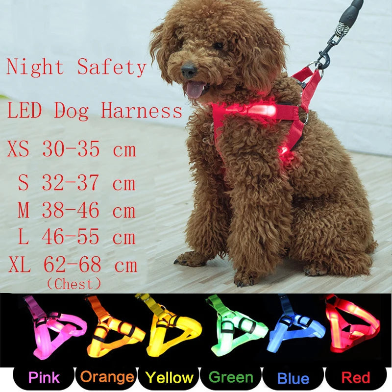 Arnés de seguridad de nailon para mascotas, accesorios para perros, arnés con luz intermitente, arnés LED para perros, correa, cinturón, collar LED para perros, chaleco, suministros para mascotas