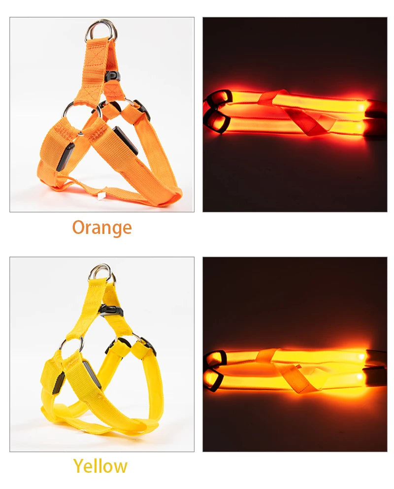 Arnés de seguridad de nailon para mascotas, accesorios para perros, arnés con luz intermitente, arnés LED para perros, correa, cinturón, collar LED para perros, chaleco, suministros para mascotas