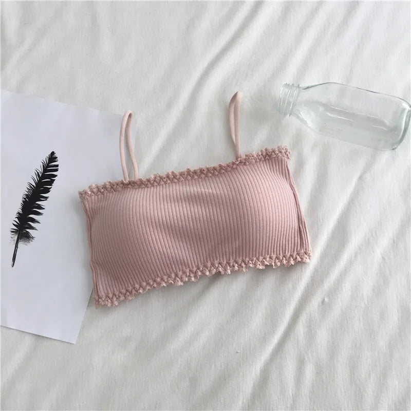 Sujetador de algodón para mujer, Top de tubo para mujer, ropa interior con tirantes, camiseta sin mangas hermosa, sujetador cómodo sin costuras, Sujetador deportivo, Tops de encaje