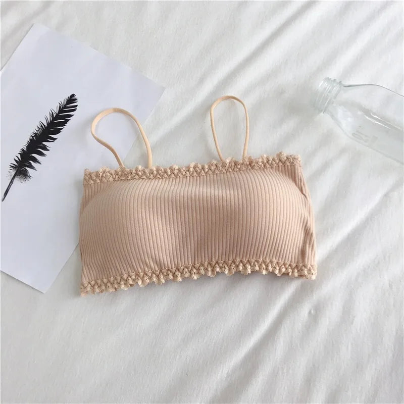 Sujetador de algodón para mujer, Top de tubo para mujer, ropa interior con tirantes, camiseta sin mangas hermosa, sujetador cómodo sin costuras, Sujetador deportivo, Tops de encaje