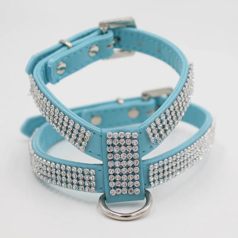 Arnés ajustable con diamantes de imitación para perro, Collar para mascotas, chaleco para Chihuahua, perros pequeños y medianos, correa para el pecho, correa para caminar