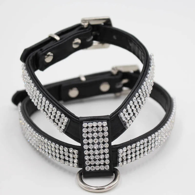 Arnés ajustable con diamantes de imitación para perro, Collar para mascotas, chaleco para Chihuahua, perros pequeños y medianos, correa para el pecho, correa para caminar.