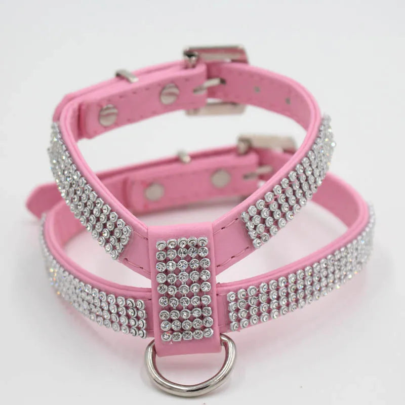 Arnés ajustable con diamantes de imitación para perro, Collar para mascotas, chaleco para Chihuahua, perros pequeños y medianos.
