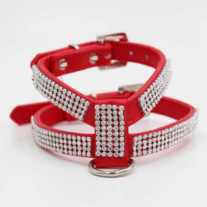 Arnés ajustable con diamantes de imitación para perro, Collar para mascotas, chaleco para Chihuahua, perros pequeños y medianos, correa para el pecho, correa para caminar.
