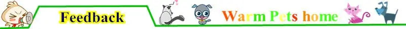 Feedback banner for Warm Pets home featuring animated animal characters