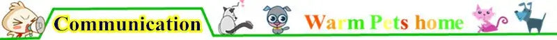 Communication banner featuring cartoon animals and the brand name Warm Pets home.