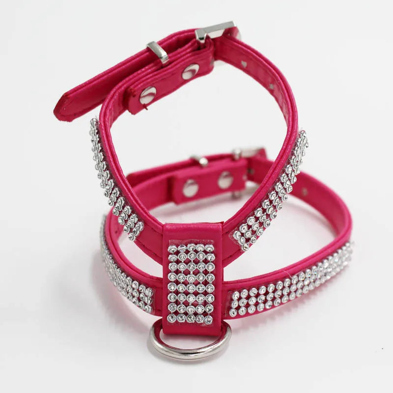 Arnés ajustable con diamantes de imitación para perro, Collar para mascotas, chaleco para Chihuahua, perros pequeños y medianos, correa para el pecho, correa para caminar.