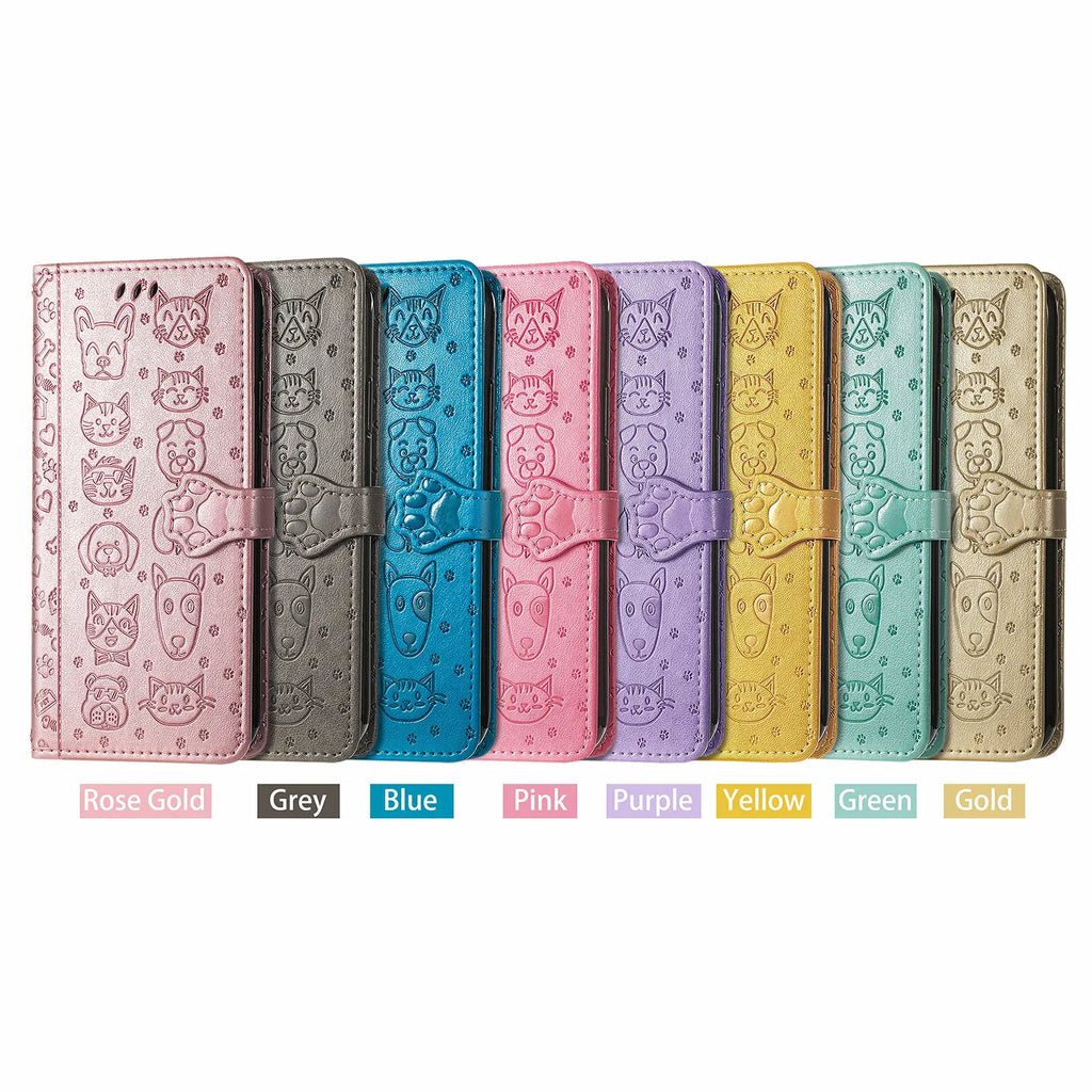 Funda de cuero de lujo con diseño de perro y gato para iPhone 16 15 14 13 12 11 Pro X XR XS MAX 8 7 Plus, bonita funda para teléfono con ranuras para tarjetas, cartera Coque