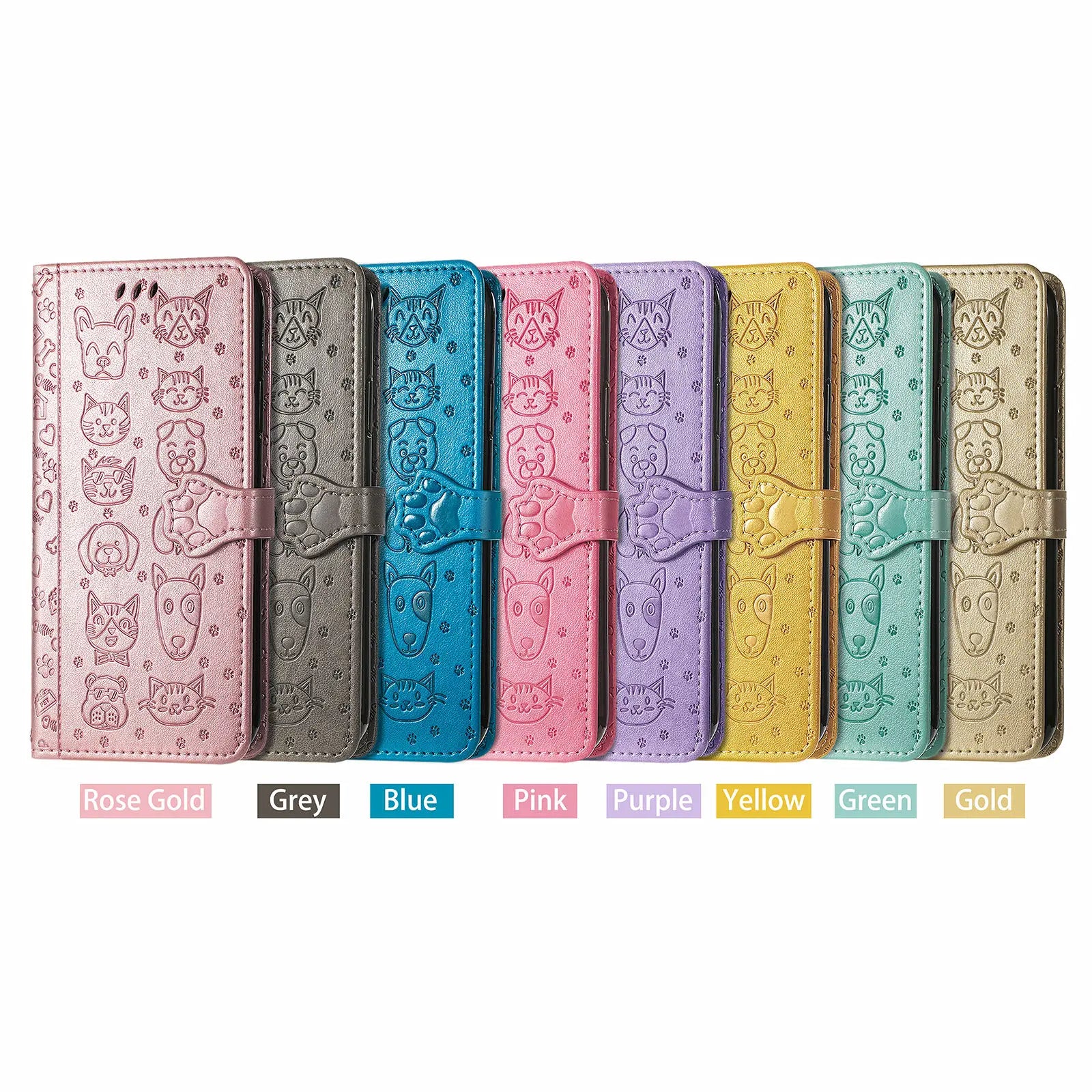 Funda de cuero de lujo con diseño de perro y gato para iPhone 16 15 14 13 12 11 Pro X XR XS MAX 8 7 Plus, bonita funda para teléfono con ranuras para tarjetas, cartera Coque