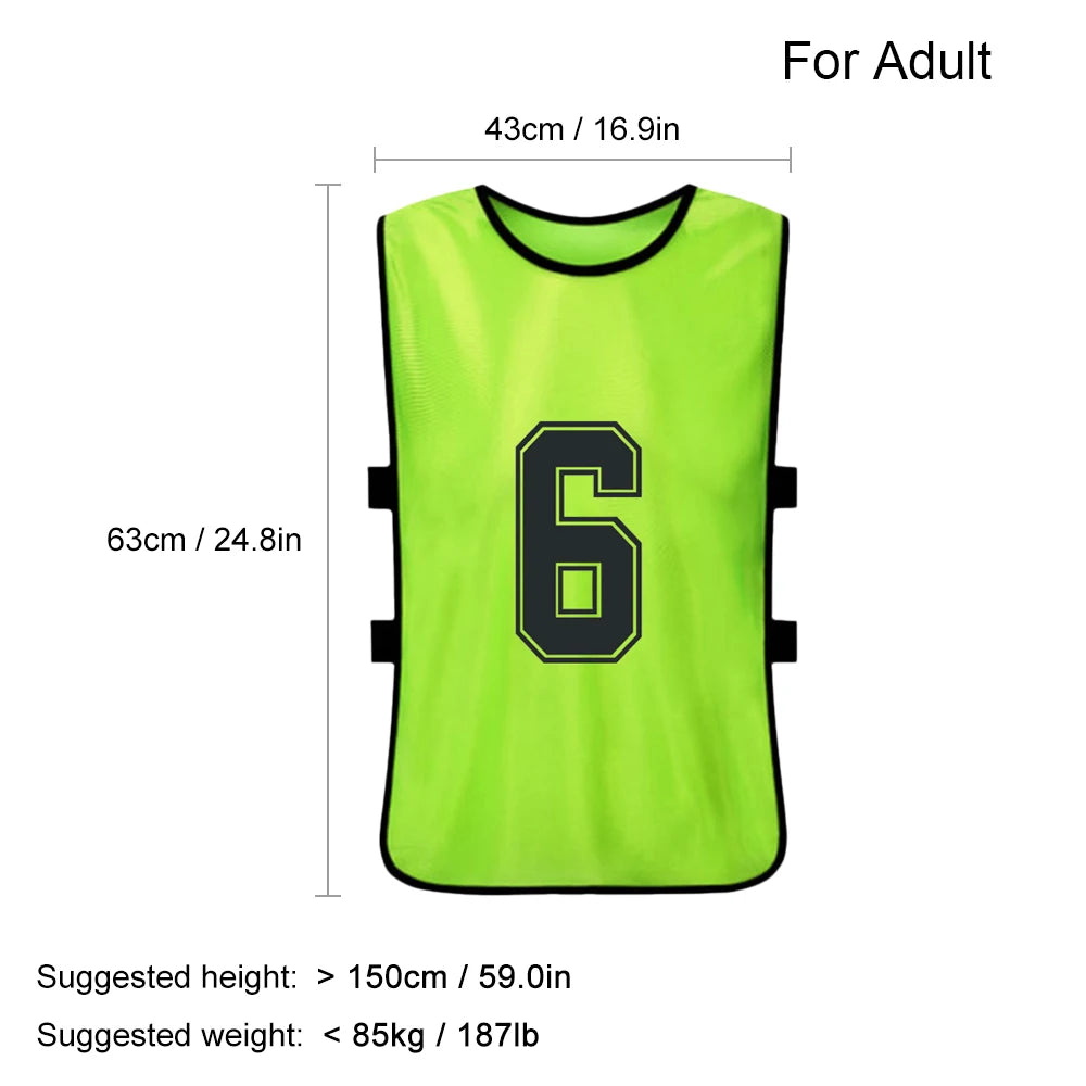 Pinnies de fútbol para adultos, camisetas de secado rápido, equipo deportivo de entrenamiento, Baberos numerados, chaleco deportivo de práctica, 6/12 piezas