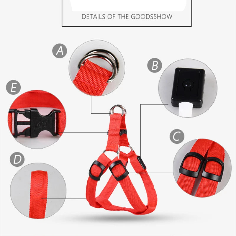 Arnés de seguridad de nailon para mascotas, accesorios para perros, arnés con luz intermitente, arnés LED para perros, correa, cinturón, collar LED para perros, chaleco, suministros para mascotas