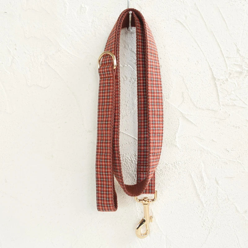 Collar personalizado para perro, Correa con grabado gratis, etiqueta de nombre de identificación, accesorio para mascota, Collar para cachorro a cuadros rojo y marrón