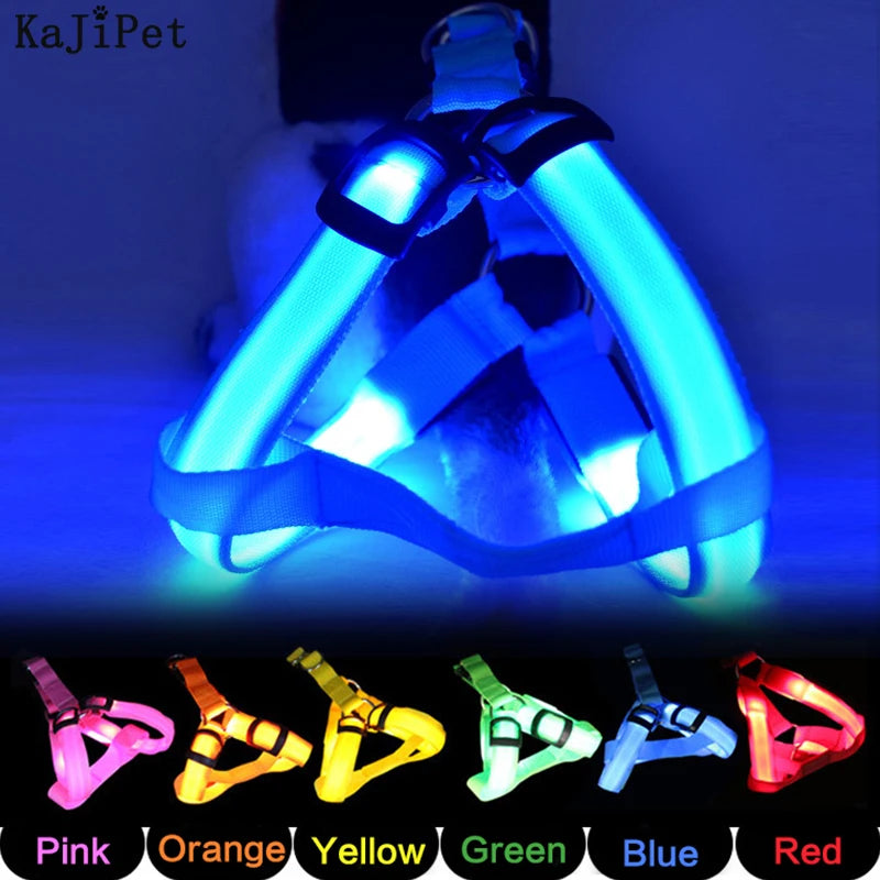 Arnés de seguridad de nailon para mascotas, accesorios para perros, arnés con luz intermitente, arnés LED para perros, correa, cinturón, collar LED para perros, chaleco, suministros para mascotas