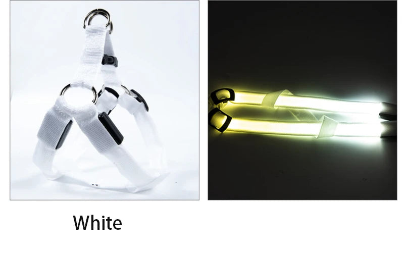 Arnés de seguridad de nailon para mascotas, accesorios para perros, arnés con luz intermitente, arnés LED para perros, correa, cinturón, collar LED para perros, chaleco, suministros para mascotas
