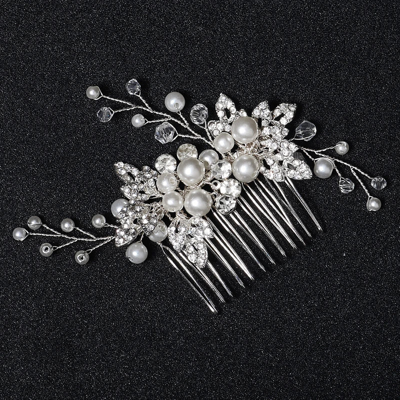 Nuevo peine de aleación de plata hecho a mano con perlas y diamantes de imitación, tocado de Metal a la moda, accesorio de joyería para el cabello elegante para mujer