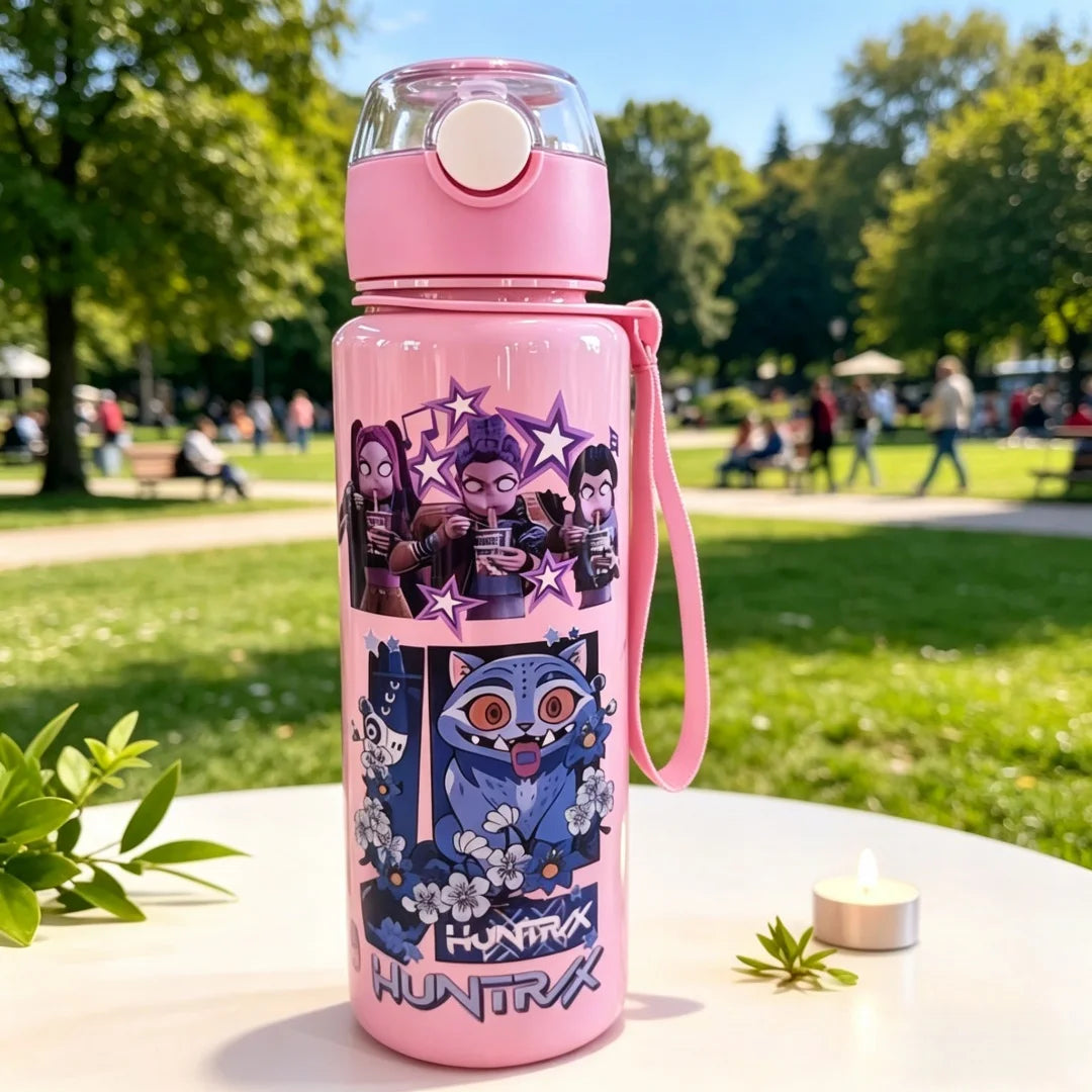Botella de agua con figura de dibujos animados, taza portátil con pajita para exteriores para niños, deportes de verano para niñas, a prueba de fugas, linda