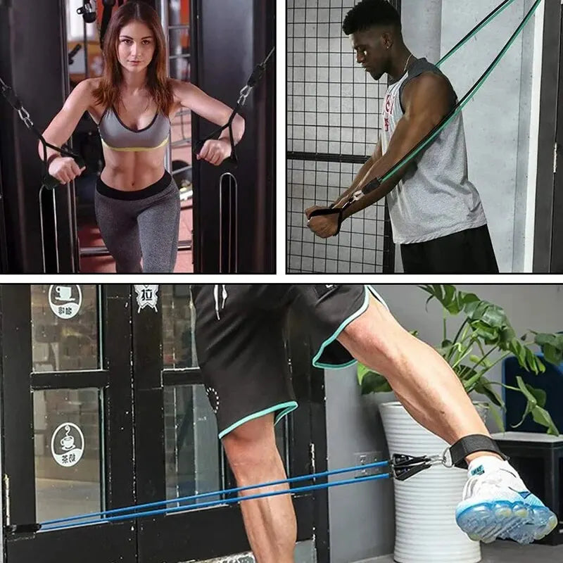 Bandas de resistencia con asas, bandas de ejercicio, bandas de entrenamiento con asas para hombres y mujeres, equipo de entrenamiento de fuerza en casa
