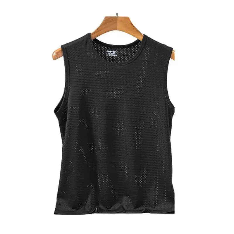 Camisetas sin mangas de malla de seda helada para hombre, camiseta sin mangas transparente para culturismo, chaleco de Fitness, camisetas musculosas de malla para hombre, 1 ud.