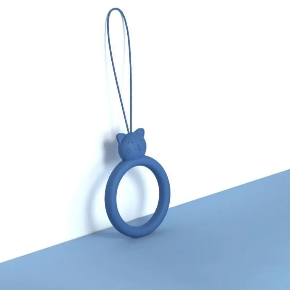 Cordón de anillo de silicona con forma de gato para teléfono móvil, colgante corto de dibujos animados, disco en U creativo, novedad