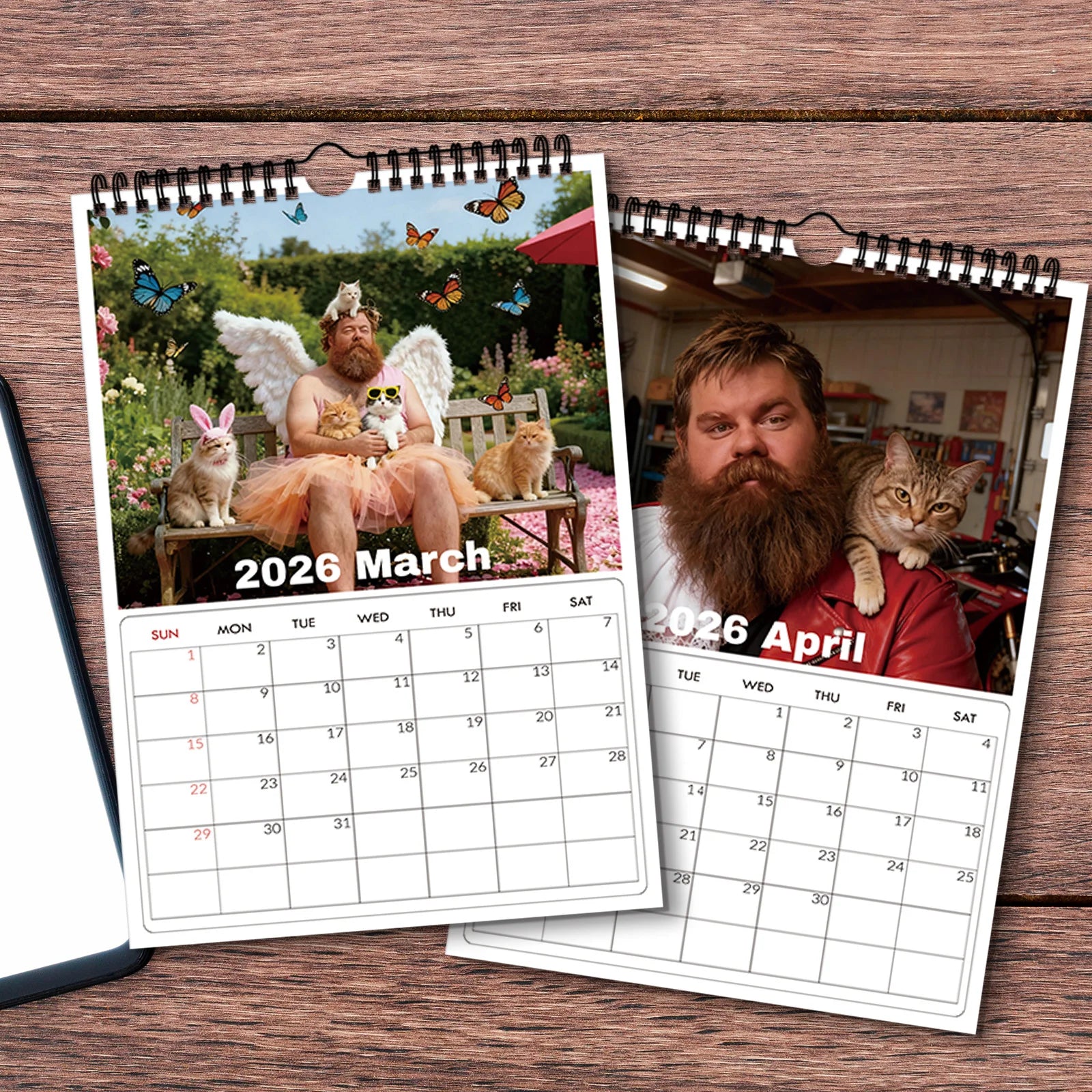 Calendario de pared con temática de Daddies de gato 2026, amantes de los gatos y entusiastas de las mascotas, Ideal para decoración del hogar y la oficina, calendario de pared divertido, 1 ud.