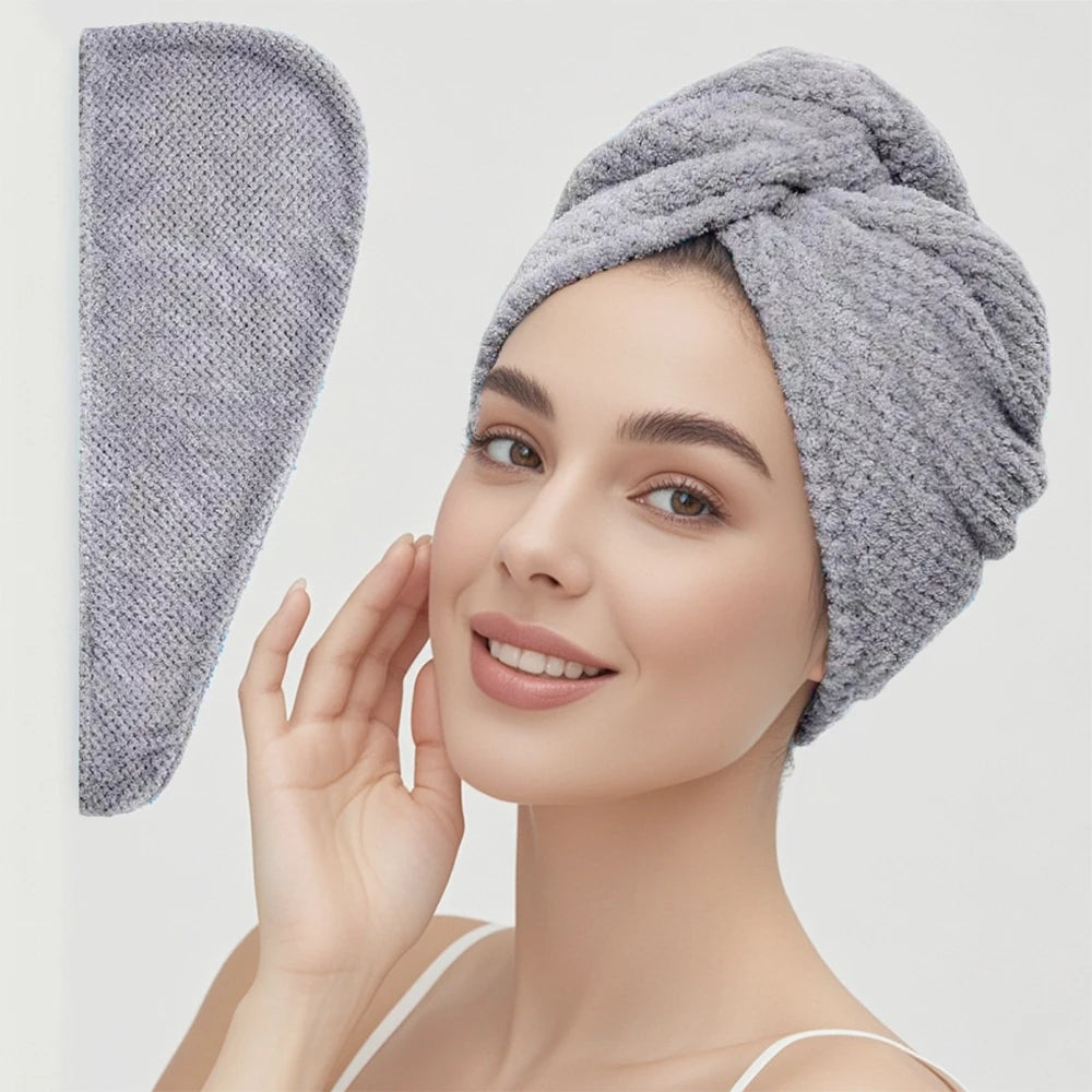 Toalla para el cabello de color sólido Gorro para el cabello seco texturizado 9,8 "X 25,5" toalla absorbente para el cabello para mujeres con botones