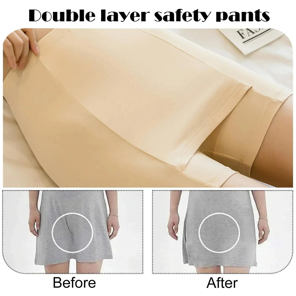 Bragas de seguridad de doble capa para niñas y mujeres, Boxer, pantalones cortos protectores de cintura alta debajo de las faldas, ropa interior de vestido de verano