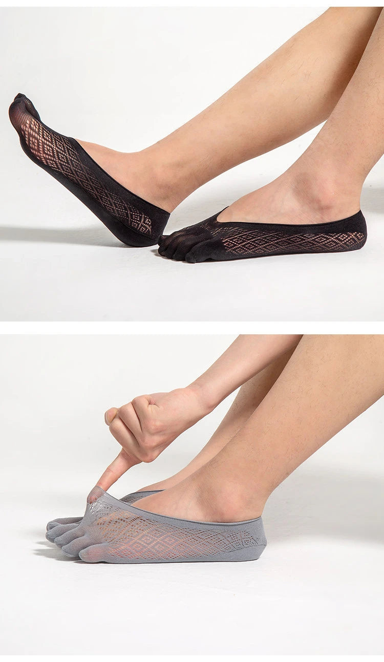 1/5 Pares de Calcetines Invisibles de Verano para Hombre, Calcetines de Cinco Dedos, Finos, de Terciopelo, Antideslizantes, Transpirables, Elásticos, de Seda Suave