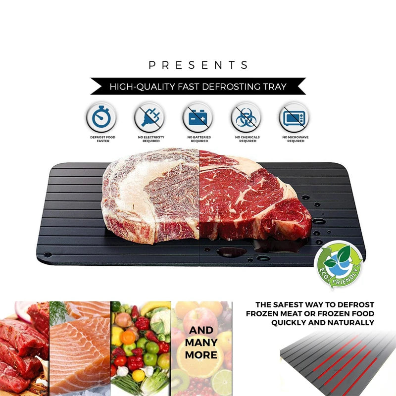 LMETJMA Bandeja de descongelación rápida, bandeja de descongelación de alimentos de aleación de aluminio, bandeja de comida de pescado y carne congelada con cepillo, herramientas para carne KC0044