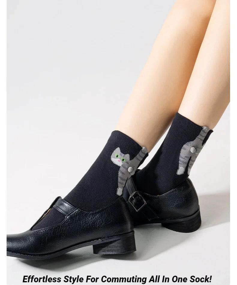Calcetines Divertidos con Diseño de Gato, Negros/Blancos, Transpirables, Suaves, para Mujer, Novedad, Regalo Kawaii