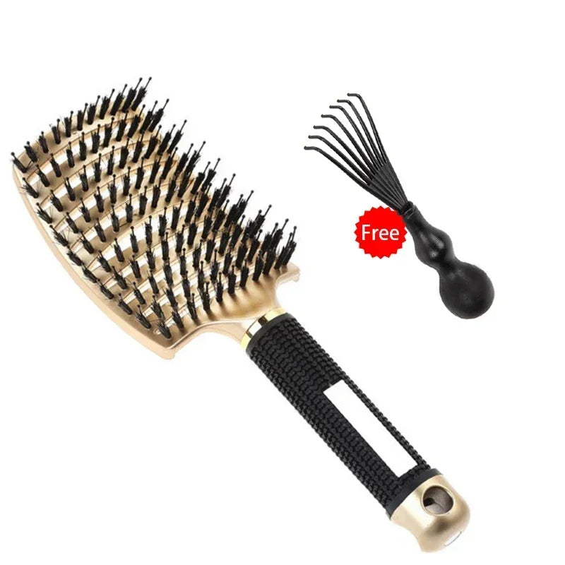 Cepillo para el cabello, cepillo para el cabello exfoliante, cerdas, peine para el cabello rizado húmedo para mujer, herramienta de peinado para salón, especial para pelucas de cabello Real