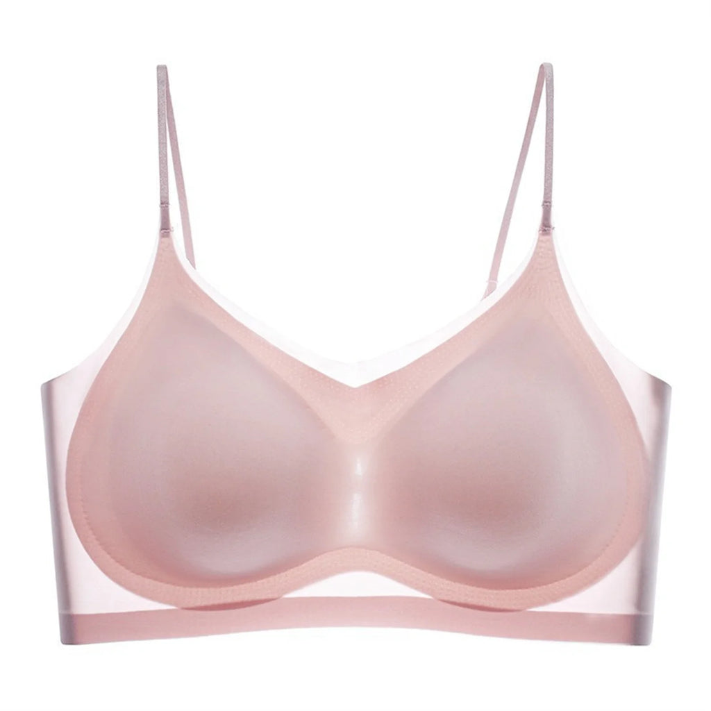 Sujetador superior de seda de hielo transpirable ultrafino para mujer, chaleco Halter con espalda sin costuras, sujetador envolvente, pecho pequeño juntos