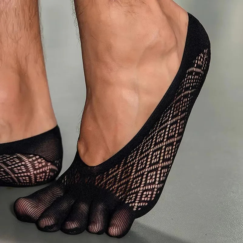 1/5 Pares de Calcetines Invisibles de Verano para Hombre, Calcetines de Cinco Dedos, Finos, de Terciopelo, Antideslizantes, Transpirables, Elásticos, de Seda Suave
