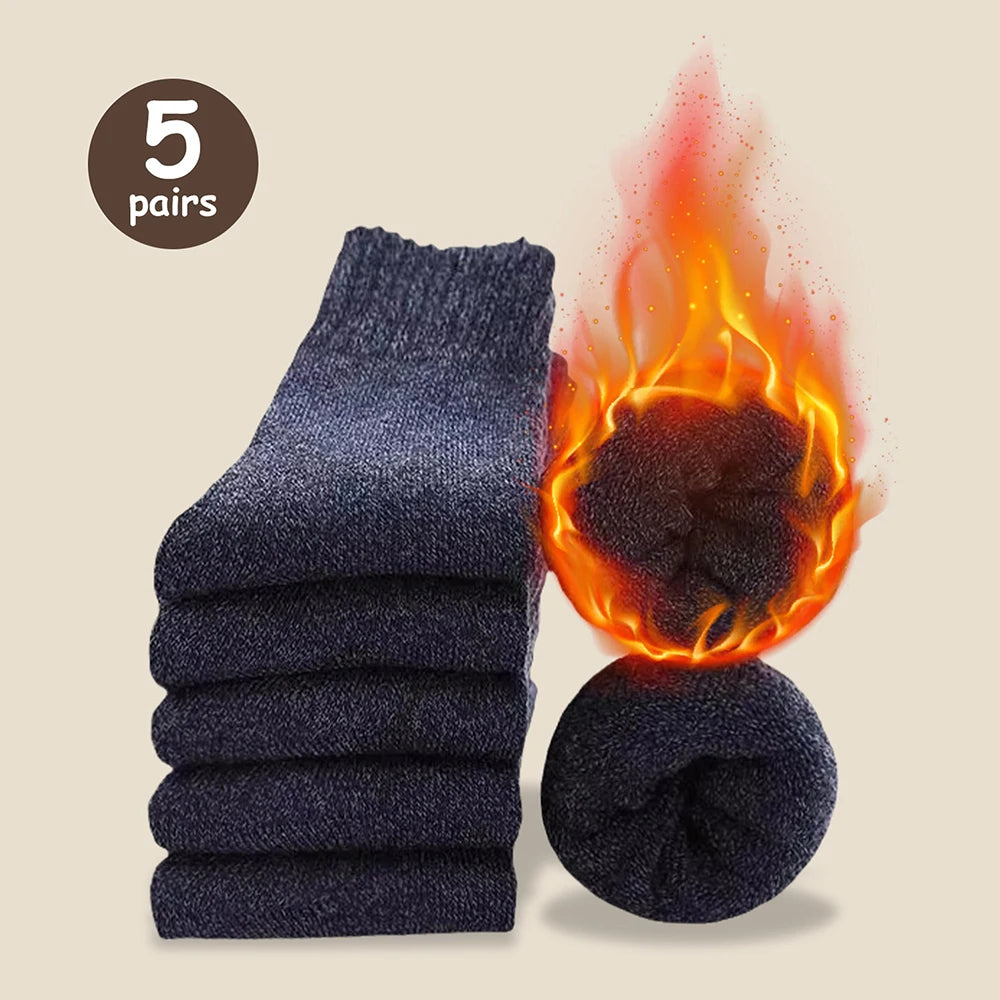 3/5 pares de calcetines cálidos para hombre, calcetines gruesos de media pantorrilla, calcetines antifrío para botas de nieve, calcetines elásticos de color sólido