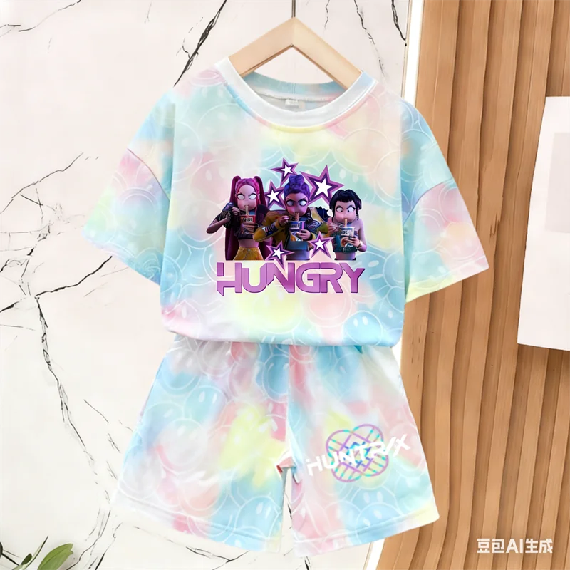 Nuevo Conjunto de Camiseta y Pantalones para Niñas, Ropa de Verano, Conjunto de Manga Corta con Estampado de Cara Sonriente, Conjunto de Camiseta y Pantalones Cortos para Niños