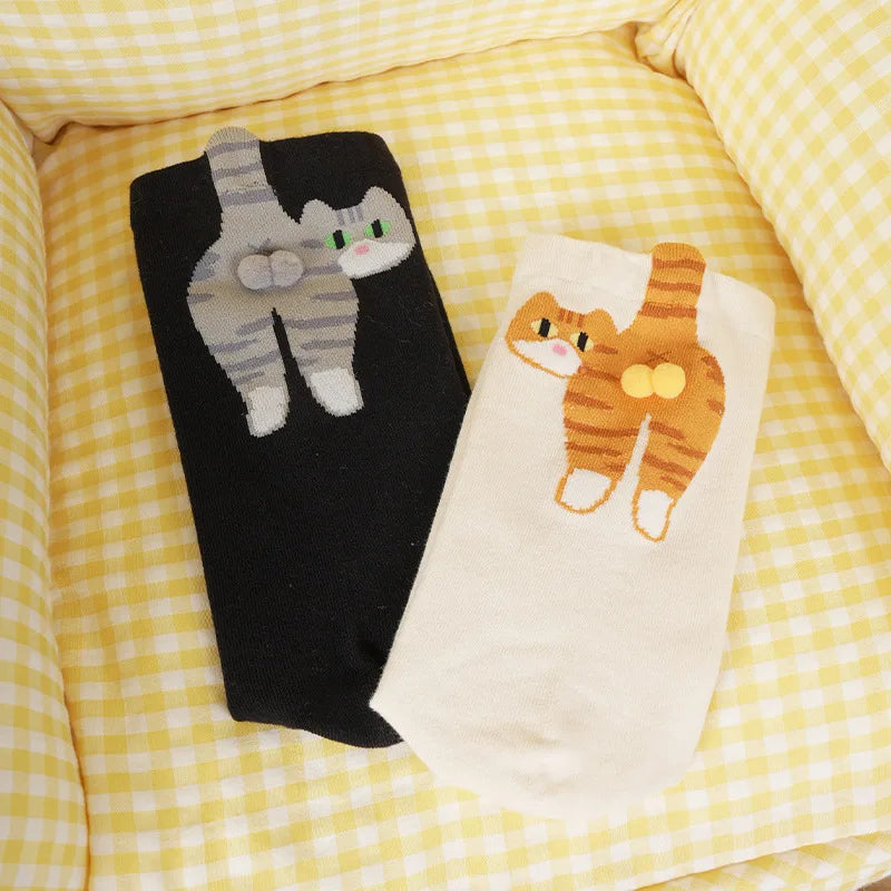 Calcetines Divertidos con Diseño de Gato, Negros/Blancos, Transpirables, Suaves, para Mujer, Novedad, Regalo Kawaii